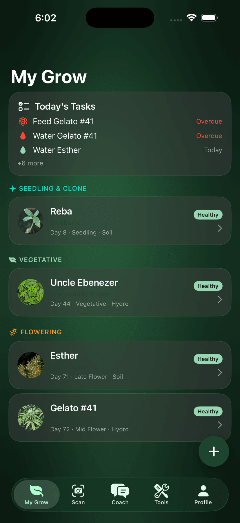 Grow dashboard — Cultivar app