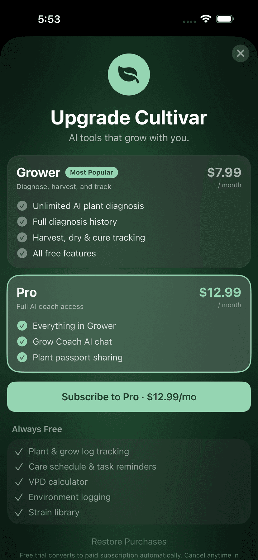 Cultivar Pro — Cultivar app